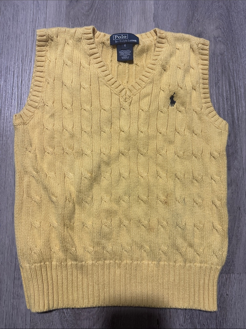 Polo by Ralph Lauren Yellow Cable-Knit V-Neck Sweater Vest